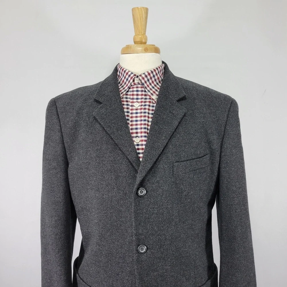 Jones New York Men's Sport‎ Coat Blazer Three Button Gray Flannel Poly Wool 42R